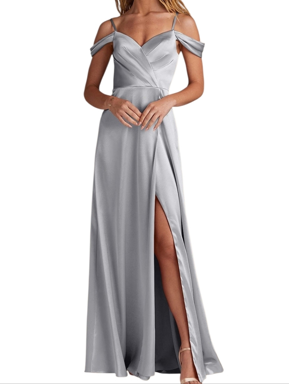 ALMOST NEW Gorgeous Azazie Silver Formal Dress (Measurements In Description )